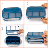 1 x Brand New KINBOM 1.3L Bento Lunch Box for Kids Adults with Utensils and 4 Compartments, Microwave Safe BPA Free Plastic Leakproof Square Lunch Containers for Adults Teens Kids Blue  - RRP €22.8