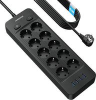 1 x RAW Customer Returns NVEESHOX power strip individually switchable, 10-way multiple socket with 4 USB, power strip surge protection, multiple socket with USB, 5M cable, distribution socket for home, office, kitchen - RRP €29.84