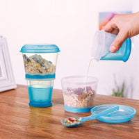 1 x Brand New Cereal On The Go, Cup Container for Breakfast Drinks, Milk Cup, Portable, Yogurt and Travel To Go, Food Container with Spoon Blue  - RRP €22.14