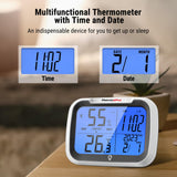 1 x RAW Customer Returns ThermoPro TP393 Bluetooth Hygrometer Thermometer Indoor 0.5 Humidity Meter with Time Date Thermometer for Indoors, Office, Large Display Blue - RRP €24.19