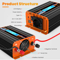 1 x RAW Customer Returns 600W inverter 12v to 230v pure sine wave voltage converter power solar inverter converter power converter with EU socket LCD digital display converter - RRP €95.78