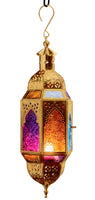 1 x RAW Customer Returns Purity Ornate Moroccan Style Hanging Lantern for Tealights, Multicoloured Glass and Gold Metal Small, 10 x 8.5 x 29.5 cm  - RRP €40.95