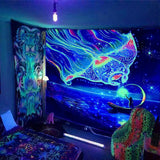 1 x Brand New QGKPL Skull Tapestry, Blacklight Trippy Neon Tapestries, UV Reactive Blacklight Wall Posters for Gothic Dark Party Bedroom Skeleton Decor, with Mounting Accessories - RRP €12.68