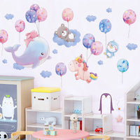 1 x RAW Customer Returns Wall Sticker Flying Animals Colorful Wall Stickers Balloon Whale Unicorn for Baby Nursery Children s Room Decor - RRP €20.4