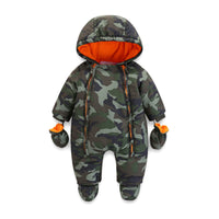 1 x RAW Customer Returns Baby Snowsuits Winter Romper Bodysuit with Hood Infant Jumpsuit Girls Boys Footies Overalls with Gloves Thick Onesies Newborn Onesies Long Sleeves for 9-12 Months - RRP €33.18