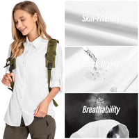 1 x RAW Customer Returns yeyity women s shirt blouse UV protection long-sleeved shirt women s quick-drying sports shirts hiking shirt safari casual button up tops beach holiday elegant blouse 5019, white, L  - RRP €36.7