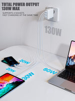 1 x RAW Customer Returns 130W USB C Charger, Type C PD 100W QC 30W PPS GaN Power Adapter with 100W Fast Charging Cable 4-Port USB C Power Adapter for MacBook Pro Air, Dell XPS 15, Google, iPhone 14 13, iPad Pro, Galaxy S22, S21 - RRP €79.33