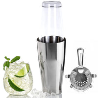 1 x RAW Customer Returns Boston Shaker Complete With Original Mixing Glass, Cocktail Shaker Set with Bar Strainer, Cocktail Glasses 750ml, Cocktail Shaker Glass 450ml, Bar Set Polished Stainless Steel - RRP €17.51