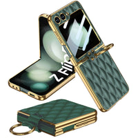 1 x RAW Customer Returns Miimall Leather Case Compatible with Samsung Galaxy Z Flip 5 Case with Camera Protection, Z Flip 5 Case with Ring Stand Electroplated Frame Shockproof Mobile Phone Case for Galaxy Z Flip 5-Forest Green - RRP €29.99