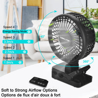 1 x RAW Customer Returns 5 Inch Portable Clip On Fan with 4000mAh Rechargeable with Power Bank Function, Remote Control, LED Lights, Timer, 4 Gears - Perfect for Strollers, Golf Carts, Offices, Camping and Travel - RRP €26.54