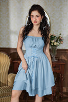 1 x RAW Customer Returns SCARLET DARKNESS 2024 Spring Cottagecore Dress Sleeveless Lace Up Double Ruffles Evening Dress Light Blue L - RRP €44.99