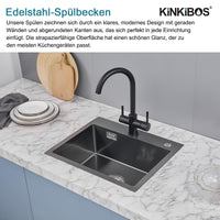 1 x RAW Customer Returns KINKIBOS sink 304 stainless steel 50 x 45 cm, kitchen sink black grey, built-in sink with tap hole and overflow without siphon , kitchen sink 1 bowl rectangular, kitchen sink for 55 cm base cabinet - RRP €107.77