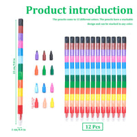 5 x Brand New LTHERMELK 12 Pieces Creative Pencil for Kids, Stackable Pencils, Building Block Colored Pencils, Erasable Replaceable Refills Funny Pen for Drawing, Birthdays, Parties, Gifts - RRP €84.0