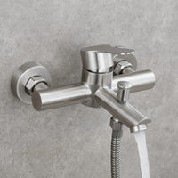 1 x RAW Customer Returns Tecmolog surface-mounted single lever bath mixer shower set stainless steel bathtub fitting with hand shower and shower hose 1.5 m, brushed nickel, SNA516F3 - RRP €59.47