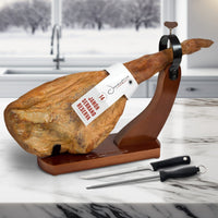 1 x RAW Customer Returns Jamonprive Walnut Lacquered Ham Holder and Non-Slip Rubber Knife Chair - Ham holder ideal for Serrano and Iberian Ham - RRP €35.99