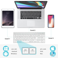 1 x RAW Customer Returns iClever Clavier sans Fil Bluetooth Rechargeable Connecter 1 3 appareils AZERTY Mac iPad air Pro Tablet Ordinateur PC iPhone iOS Android Windows Ultra-Mince - RRP €99.0