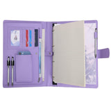 1 x RAW Customer Returns Wonderpool A4 PU Leather Document Holder with 4 Rings Multi Document Holder with Removable Binder for Notes and Functional Pocket for Office Travel School Organizer Purple  - RRP €26.76