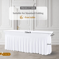 1 x RAW Customer Returns Showgeous 2 Pack 180cm Long Spandex Table Skirts, Stretchable Tablecloth, One Piece Wrinkle Free Tablecloth and Table Skirt for Rectangular Tables, Trade Shows, Restaurants, Weddings, Parties White  - RRP €39.99