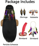 1 x RAW Customer Returns Indian Wig for Women Men Long Black Wig with Accessories Necklace Earrings Headband Wig Cap for Costume Mardi Gras Halloween VD107BK - RRP €19.15