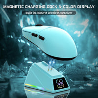 1 x RAW Customer Returns ATTACK SHARK Ajazz AJ159APEX PAW3950 Gaming Mouse, 42000 DPI, 8000Hz Wireless Polling Rate, RGB Magnetic Charging Dock with Color Display, 56g Superlight, 2.4G BT Wired Gaming Mouse, PC Mac, Blue - RRP €79.99