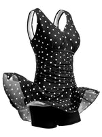 1 x Brand New Women s Plus Size Floral Print One Piece Swimsuit Black with White Polka Dots EU 52-54 - RRP €49.4