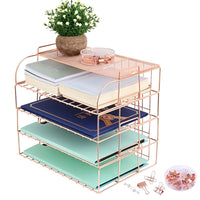 1 x RAW Customer Returns Letter tray A4, storage compartments stackable desk organizer tray, office supplies organizer rose gold storage compartments for school, home and office - RRP €34.27