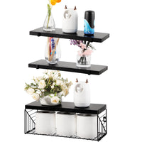 4 x Brand New Gulfmew Floating Shelves Bathroom Shelves with Paper Towel Holder Wooden Wall Shelves Over Toilet Farmhouse Wooden Shelves for Bedroom Kitchen Living Room Decoration Black  - RRP €127.96