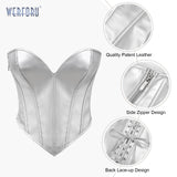 1 x RAW Customer Returns WERFORU Leather Corset for Women Faux Leather Corset Strapless Corset Top Zipper Bustier Vest Silver - RRP €17.94