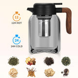 1 x RAW Customer Returns Thermos flask 1.5L, coffee pot made of double-walled 304 stainless steel, teapot thermo with removable tea strainer, insulated jug with wooden handle, 12h heat 18h cold silver  - RRP €35.28