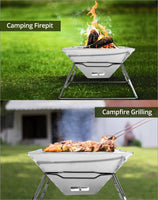 1 x RAW Customer Returns QWORK Foldable Camping Fire Bowl Fire Basket Made of Stainless Steel for Garden Camping Outdoor Activities Square  - RRP €29.45