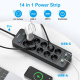 1 x RAW Customer Returns NVEESHOX multiple socket with 3 USB-A and 1 USB-C 20W PD , 10-way power strip with individual switch, power strip surge protection, 2m power strip, multiple plug for home, office - RRP €26.56