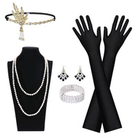 1 x RAW Customer Returns Aomig 1920s costume women s flapper accessories set, 6-piece 20s vintage Halloween costume accessories with headband necklace gloves earrings, Great Gatsby accessories for women - RRP €11.09