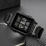 1 x RAW Customer Returns Digital Men s Watches Stainless Steel Digital Wristwatch 5ATM Waterproof Men Watch Multifunction Digital Watch with Alarm Stopwatch Calendar LED Dual Time Square Case - RRP €31.25