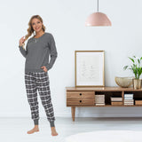 1 x RAW Customer Returns Mnemo - Women s Pyjamas, 100 Cotton, Comfortable, Checked Pattern, Grey and Black, M - RRP €33.11