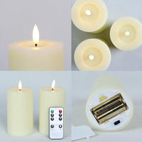 1 x RAW Customer Returns LUCOZA Set of 2 Flickering Flameless LED Candles with Timer and Remote Control for Indoors, 15 cm Battery-Operated LED Real Wax Candles, Realistic Pillar Candle with 3D Wick Light, Cream - RRP €22.18