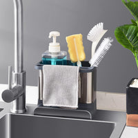 1 x RAW Customer Returns Urackify Sink Organizer, Stainless Steel Sink Organizer, Sponge Holder Kitchen with Drip Tray, Gray - RRP €15.99