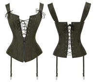 1 x RAW Customer Returns Charmian Women s Vintage Renaissance Lace Up Bustier Corset with Garters Olive 4X-Large - RRP €41.96