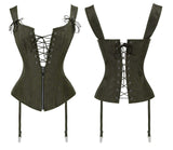 1 x RAW Customer Returns Charmian Women s Vintage Renaissance Lace Up Bustier Corset with Garters Olive 4X-Large - RRP €41.96