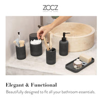 1 x RAW Customer Returns ZCCZ bathroom set - 6 pieces - bathroom organizer with toothbrush holder, soap dispenser, soap dish, for cosmetics and cotton swabs - elegant bathroom decoration in marble look, black - RRP €36.58