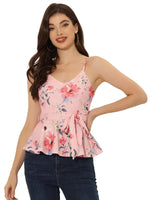 1 x RAW Customer Returns Allegra K Women s Tank Top Sleeveless V-Neck Summer Cami Peplum Floral Top Blouse Pink S - RRP €39.99