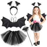 10 x Brand New TOPJOWGA bat costume for children, 4-piece fairy costume for children, fairy costume for Halloween, headband, magic wand, wings, tutu skirt, girl costume for children for carnival Halloween cosplay - RRP €159.2