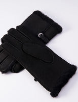 1 x Brand New YISEVEN Gloves Women Winter Sheepskin Leather Soft Lambskin Full Finger Knitted Warm Hairy Wool Lined Long Thermal Wrist Cute Driving, Black L 8 -9  - RRP €49.99