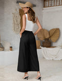 1 x RAW Customer Returns PASUDA Women s Trousers Summer Linen Trousers 7 8 Wide Leg Trousers Lightweight Loose Elastic Waist Trousers with Pockets Solid Color Casual Comfortable Women s Trousers Black, S  - RRP €34.99