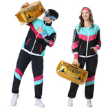 1 x RAW Customer Returns Enhenenhen Deguisement Annee 80 Men Women 80s Tracksuit for Adults 80s Retro Disco Costume, 80s 90s Costume Outfit with Jacket and Pants Accessory for Halloween Carnival - RRP €37.6