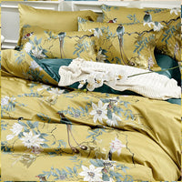 1 x RAW Customer Returns AShanlan bed linen 135x200 gold green flowers birds pattern duvet cover microfiber floral blanket cover reversible bed linen set with zipper and pillowcase 80x80 cm - RRP €33.26