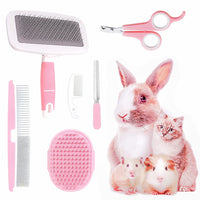 1 x RAW Customer Returns Small Animal Grooming Kit with Pet Shedding Brush, Bath Massage Glove, Pet Grooming Comb, Nail Clippers for Rabbit Guinea Pig Puppy Cat Kitten Hamster Ferret Pink  - RRP €13.34