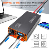 1 x RAW Customer Returns DATOUBOSS 2000W 4000W Voltage Converter 12v to 230v Pure Sine Wave Inverter Power Inverter with EU Sockets, USB Type-C and LCD Display, Converter Power Converter for Truck Camping Household Appliances - RRP €189.97