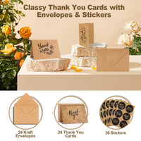 1 x RAW Customer Returns Thank you cards with envelopes 24 pieces Thank You Cards with stickers kraft paper thank you card folding cards card thank you for wedding birthday celebration business communion - RRP €8.48