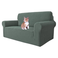 1 x RAW Customer Returns MAXIJIN Super Stretch Couch Cover for 2 Seater Couch, 1 Piece Universal Love Seat Covers Jacquard Spandex Sofa Protector Dogs Pet Friendly Loveseat Slipcover 2 Seater, Pea Green  - RRP €36.99