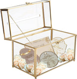 1 x RAW Customer Returns Homtone 26cm Handmade Wedding Glass Card Box, Large Golden Terrarium Clear Glass Box, Vintage Presentation Box for Wedding Reception, Centerpiece with Slot  - RRP €38.27